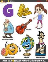 Letter G set with cartoon objects and characters vector