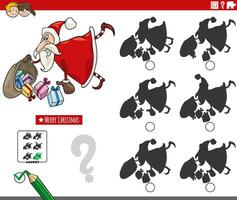 shadow game with cartoon Santa Claus with sack of gifts vector