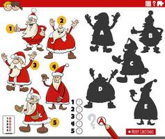 matching shadows activity with cartoon Santa Clauses vector