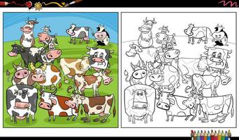 cartoon cows farm animal characters group coloring page vector