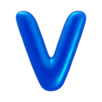 3d alfabeto letra v con azul color png