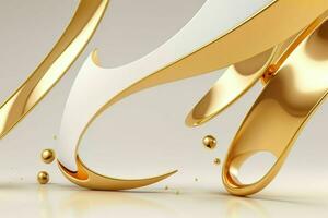 AI generated 3d rendering luxury white and golden abstract background. Pro Photo