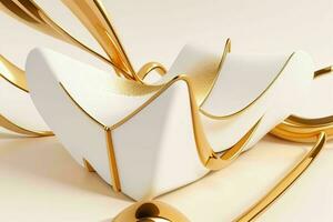 AI generated 3d rendering luxury white and golden abstract background. Pro Photo