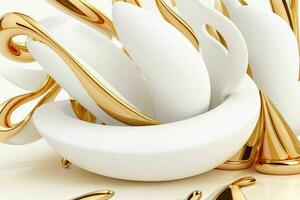 AI generated 3d rendering luxury white and golden abstract background. Pro Photo