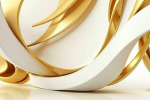 AI generated 3d rendering luxury white and golden abstract background. Pro Photo