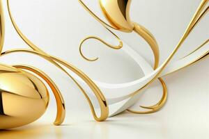 AI generated 3d rendering luxury white and golden abstract background. Pro Photo