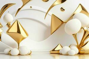 AI generated 3d rendering luxury white and golden abstract background. Pro Photo