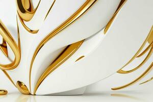 AI generated 3d rendering luxury white and golden abstract background. Pro Photo