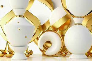 AI generated 3d rendering luxury white and golden abstract background. Pro Photo