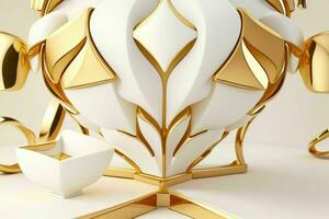 AI generated 3d rendering luxury white and golden abstract background. Pro Photo