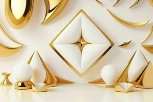 AI generated 3d rendering luxury white and golden abstract background. Pro Photo