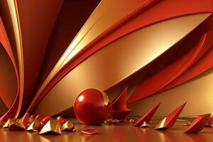 AI generated 3d rendering luxury red and golden abstract background. Pro Photo