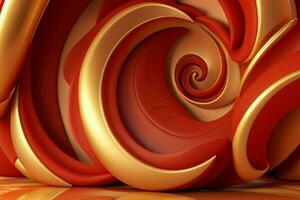 AI generated 3d rendering luxury red and golden abstract background. Pro Photo