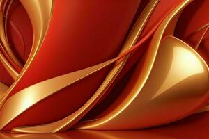 AI generated 3d rendering luxury red and golden abstract background. Pro Photo