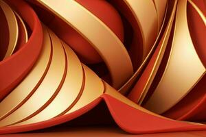 AI generated 3d rendering luxury red and golden abstract background. Pro Photo