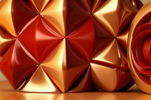 AI generated 3d rendering luxury red and golden abstract background. Pro Photo