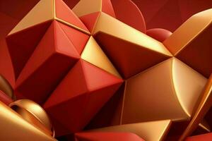 AI generated 3d rendering luxury red and golden abstract background. Pro Photo