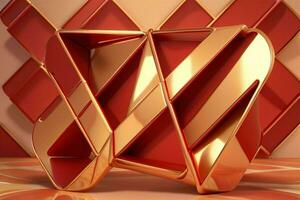 AI generated 3d rendering luxury red and golden abstract background. Pro Photo