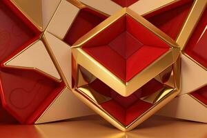 AI generated 3d rendering luxury red and golden abstract background. Pro Photo