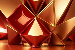 AI generated 3d rendering luxury red and golden abstract background. Pro Photo