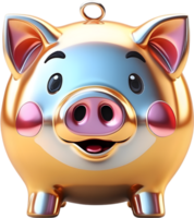 AI generated piggy bank with coins on transparent background png