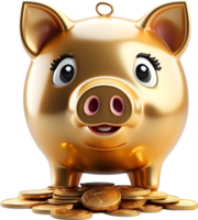 AI generated piggy bank with coins on transparent background png