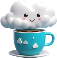 ai généré une dessin animé nuage avec pluie gouttes dans café tasse png