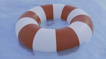 A life buoy in animation. Design. Calm sea with red and white rescue equipment made in 3d format. photo