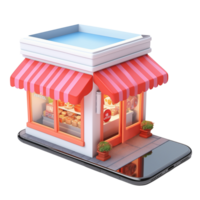 AI generated Smartphone with mall store elements, 3d design. Suitable for business and online shopping png