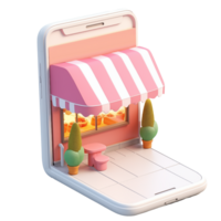 AI generated Smartphone with mall store elements, 3d design. Suitable for business and online shopping png
