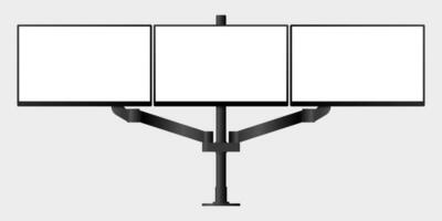 front view of 3 screen computer monitor mockup with blank white display vector