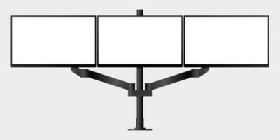 front view of 3 screen computer monitor mockup with blank white display vector