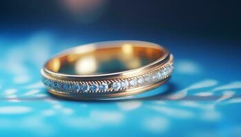 AI generated a wedding ring with diamonds on a blue background photo