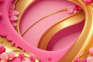 AI generated 3d rendering luxury pink and golden abstract background. Pro Photo