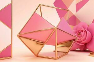 AI generated 3d rendering luxury pink and golden abstract background. Pro Photo