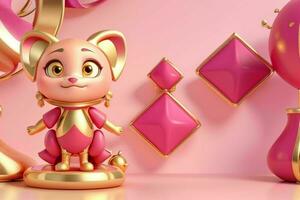 AI generated 3d rendering luxury pink and golden abstract background. Pro Photo
