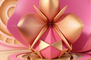 AI generated 3d rendering luxury pink and golden abstract background. Pro Photo