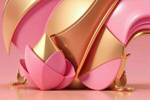 AI generated 3d rendering luxury pink and golden abstract background. Pro Photo