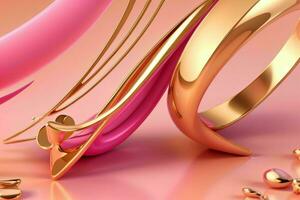 AI generated 3d rendering luxury pink and golden abstract background. Pro Photo