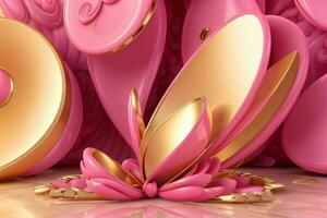 AI generated 3d rendering luxury pink and golden abstract background. Pro Photo
