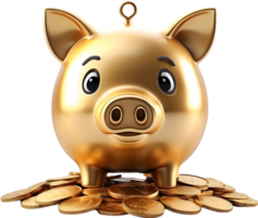 AI generated piggy bank with coins on transparent background png