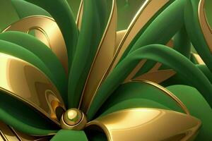 AI generated 3d rendering luxury green and golden abstract background. Pro Photo