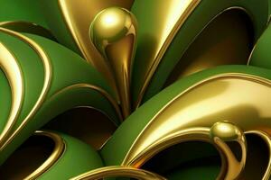 AI generated 3d rendering luxury green and golden abstract background. Pro Photo