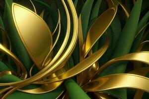 AI generated 3d rendering luxury green and golden abstract background. Pro Photo