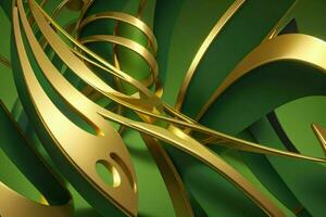 AI generated 3d rendering luxury green and golden abstract background. Pro Photo