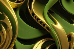 AI generated 3d rendering luxury green and golden abstract background. Pro Photo