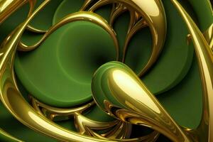 AI generated 3d rendering luxury green and golden abstract background. Pro Photo