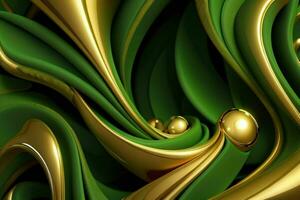 AI generated 3d rendering luxury green and golden abstract background. Pro Photo