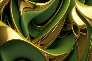 AI generated 3d rendering luxury green and golden abstract background. Pro Photo