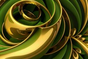 AI generated 3d rendering luxury green and golden abstract background. Pro Photo